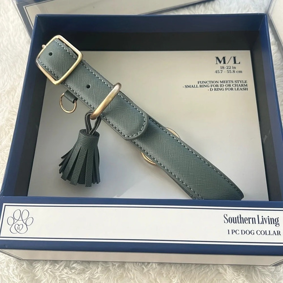 Southern Living Vegan-Leather Dog Collar Teal-Blue w/ Tassel Gold HW NWT - Picture 10 of 14